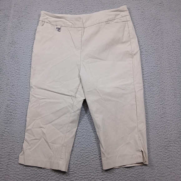 Lulu B Capri Pants Womens 16 Beige Pull On Stretch Side Slit Khaki Chino Casual - Picture 1 of 9
